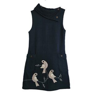 SYNERGY Organic Cotton Embroidered Bird Blue Dress Size Small